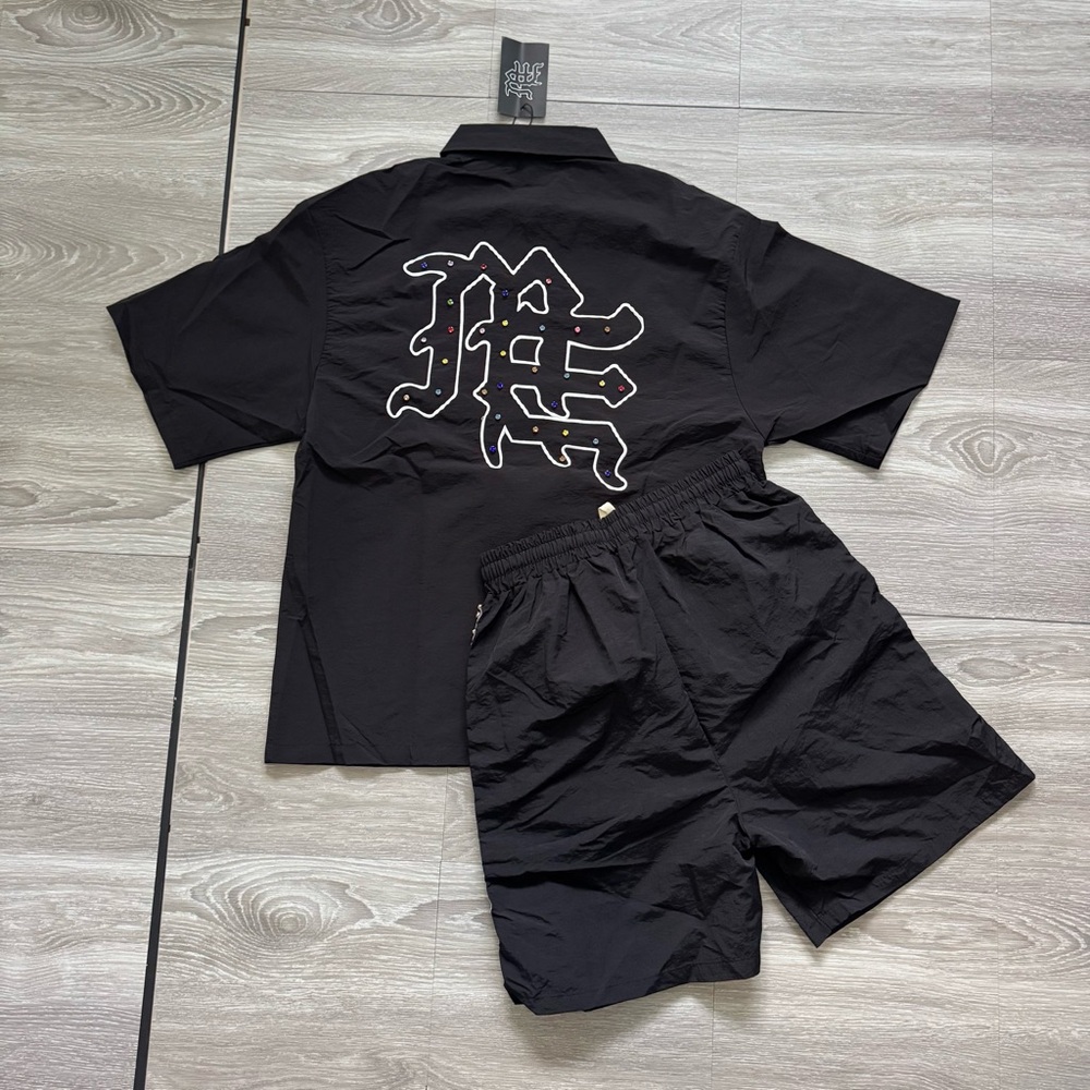 Mixed Emotion Rhinestone Shirt & Shorts Set Black Size L Nylon New - Picture 4 of 5